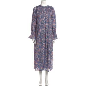 Antik Batik Paisley Print Pietra Long Midi Dress Button Front Smocked Sleeve XS